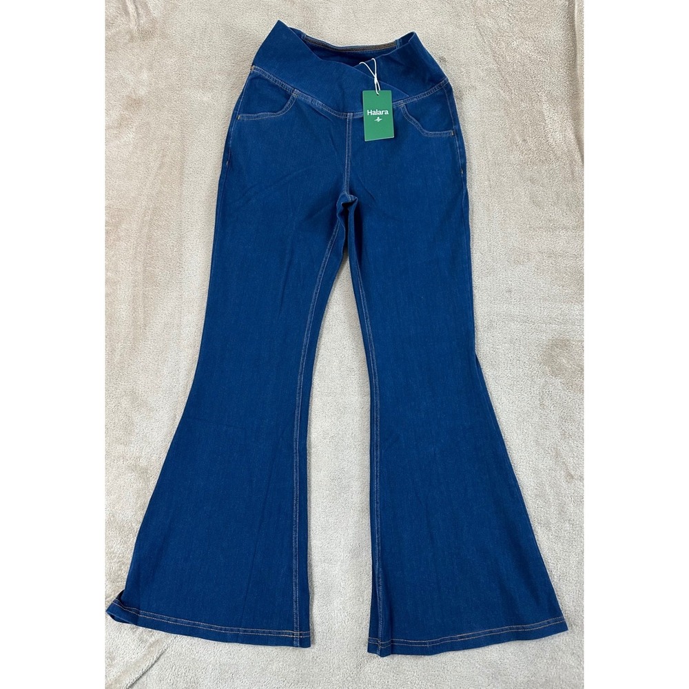 Halara Crossover Flare Jeggings Womens Size S Petite Dark Wash Denim Stretch New